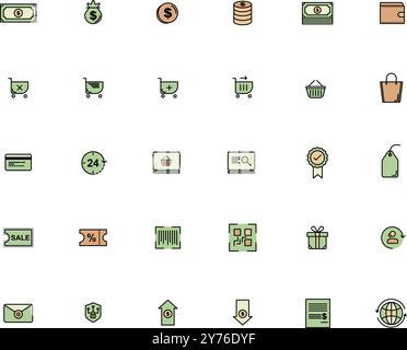 E-commerce online shopping outline outline filled icon set, Vector illustration Stock Vector