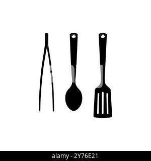 Kitchen utensil set, Food Tongs, Big Spoon and spatula, Vector illustration Stock Vector