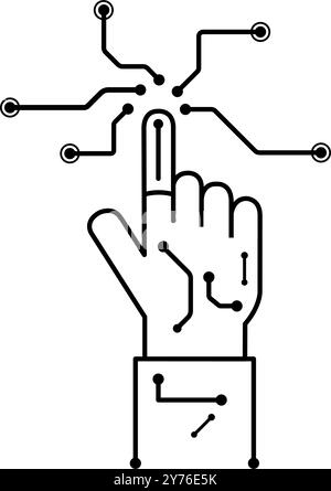 Digital finger pointing touch connection technology outline style on a transparent background, Vector illustration design Stock Vector