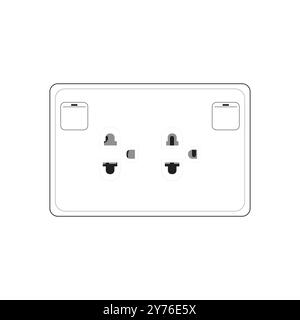 Thailand power plugs outlet 2 sockets with switch, Outline style Vector illustration Stock Vector