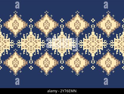 Ethnic geometric fabric seamless pattern cross stitch retro color, for texture clothing scarf decoration carpet, vector illustration design Stock Vector