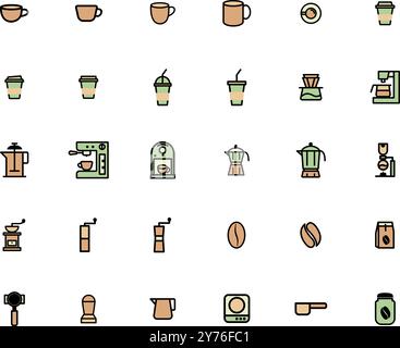 coffee outline filled icons set, vector illustration image Stock Vector