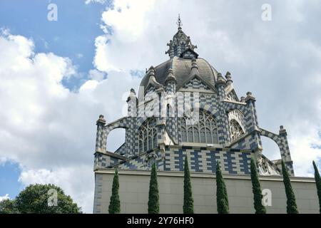 View of Palacio de la cultura with blue sky and clouds, Medellin, Colombia Stock Photo