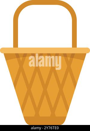 Empty wicker basket with handle standing upright, perfect for carrying groceries or picnic supplies Stock Vector