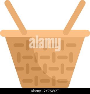 This vector illustration features an empty wicker picnic basket with its handles up, perfect for projects related to summertime leisure, outdoor dining, and more Stock Vector