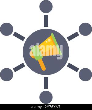 Megaphone is spreading information to network nodes, representing the concept of social media marketing Stock Vector