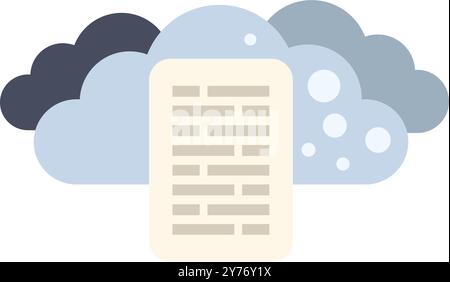 Cloud computing concept with text file symbol over clouds, data storage and database concept, vector illustration in flat style Stock Vector