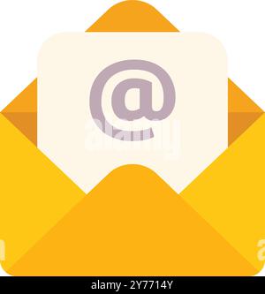 Open yellow mail envelope containing at symbol internet icon representing electronic mail concept Stock Vector