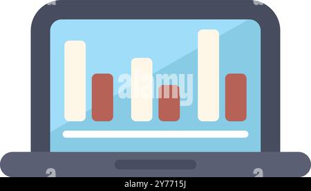 Laptop displaying colorful bars representing data analysis and business performance Stock Vector