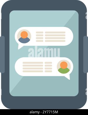 Tablet is displaying a chat conversation between two people using an instant messaging app Stock Vector
