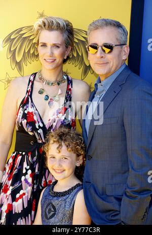 Nev Scharrel, Kristen Wiig and Steve Carell at the World premiere of 'Despicable Me 3' held at the Shrine Auditorium in Los Angeles, USA on June 24, 2017. Stock Photo