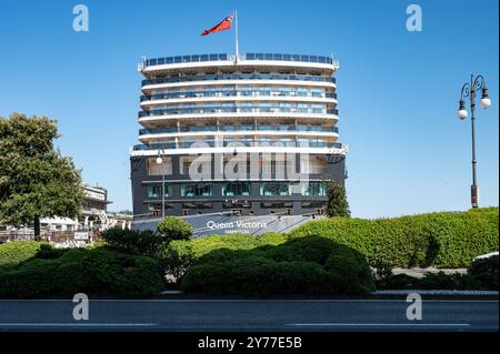 Trieste, Italy - July 29, 2024: Cruise ship Cunard Queen Victoria docked in harbor of Trieste, Italy. Stock Photo