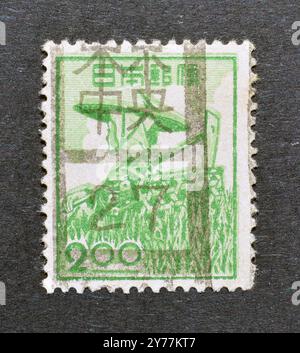 Cancelled postage stamp printed by Japan, that shows Peasant or Farm Woman, circa 1951. Stock Photo