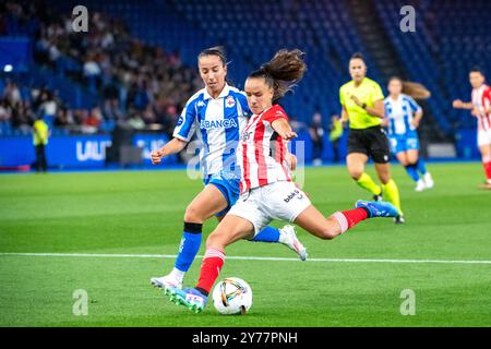 Coruña, Spain. 28 September, 2024. Women First Division Football. RC Deportivo Abanca vs Athletic Club Bilbao. Riazor Stadium. Nerea Nevado Credit: Ismael Miján/Alamy Live News Stock Photo