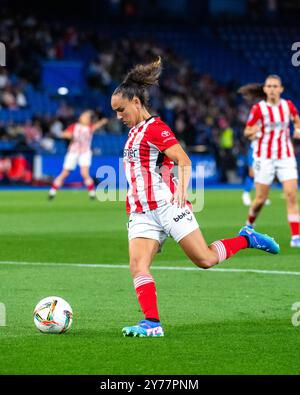 Coruña, Spain. 28 September, 2024. Women First Division Football. RC Deportivo Abanca vs Athletic Club Bilbao. Riazor Stadium. Nerea Nevado Credit: Ismael Miján/Alamy Live News Stock Photo