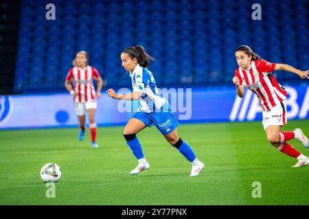 Coruña, Spain. 28 September, 2024. Women First Division Football. RC Deportivo Abanca vs Athletic Club Bilbao. Riazor Stadium. Cristina Martinez Credit: Ismael Miján/Alamy Live News Stock Photo