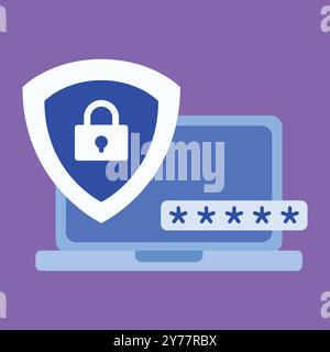 Cyber Security vector illustration. Laptop security protection vector. Stock Vector
