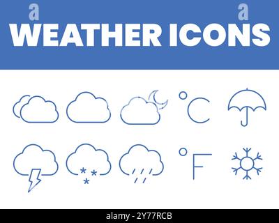 Weather icons set. weather forecast icons vector.  weather seasons illustrations Stock Vector