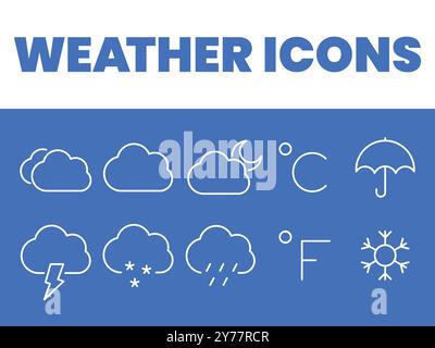 Weather icons set. weather forecast icons vector.  weather seasons illustrations Stock Vector