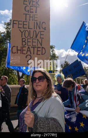 London, UK. 28 SEP, 2024 This was the third annual march to bring attention to the impact of Brexit and advocating for a return to the EU.  Aubrey Fagon/Alamy Live News Stock Photo