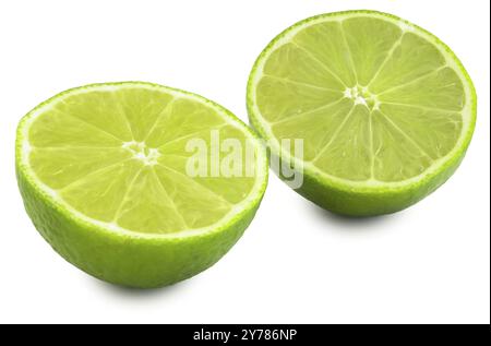 Two halves of a lime isolated on a white background Stock Photo