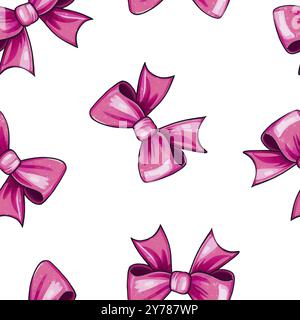 Pink hair bows seamless pattern on white background Stock Photo