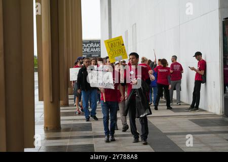 Washington, United States. 27th Sep, 2024. Musicians from the National Symphony Orchestra at the Kennedy Center in Washington, DC, go on strike for the first time in 46 years. The musicians demand higher wages (Photo by Andrew Leyden/NurPhoto). Credit: NurPhoto SRL/Alamy Live News Stock Photo