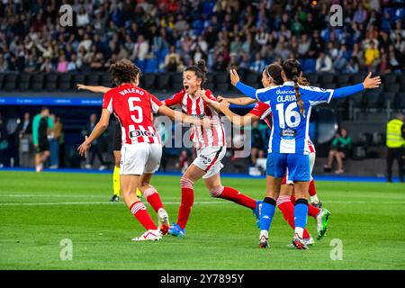 Coruña, Spain. 28 September, 2024. Women First Division Football. RC Deportivo Abanca vs Athletic Club Bilbao. Riazor Stadium. Goal celebration Credit: Ismael Miján/Alamy Live News Stock Photo