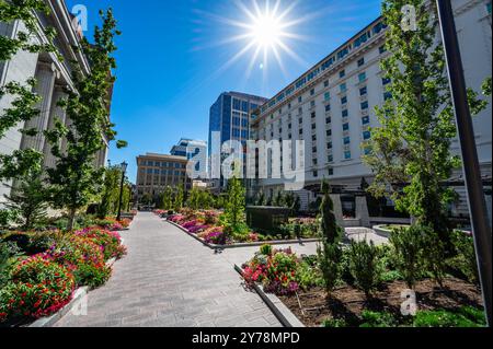 Morman Square Temple Square Salt Lake City Utah Church of Jesus Christ of Later Day Saints in the fall of 2024 Stock Photo