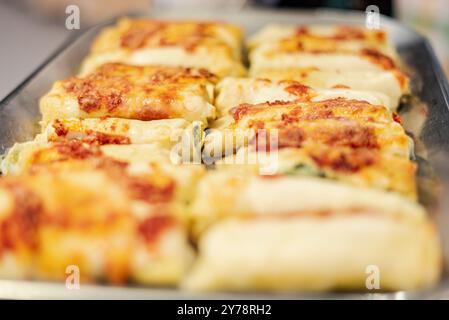 Italian Cannelloni au gratin at the restaurant. Stock Photo