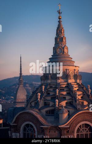 Turin landscape with the Holy shroud Chapel and the Mole Antonelliana. Stock Photo