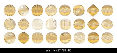 Elegant Shape Set of Abstract Gold Circle Spheres with Flowing Organic Line Texture Stock Vector