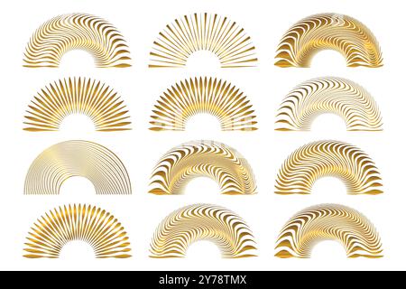 Gold Abstract Arch Shape Sunshine Elements Set Stock Vector