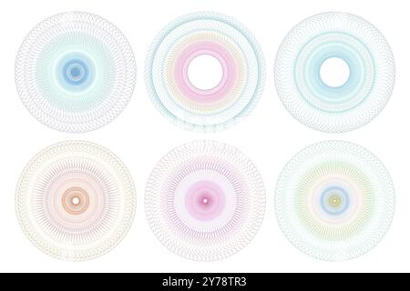 Colorful Guilloche Certificate Watermark Set Collection Stock Vector