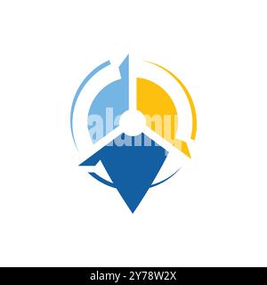 Wind turbine location icon design logo. Silhouette, colorful and linear wind turbine icon. Creative location icon for your web mobile application logo Stock Vector