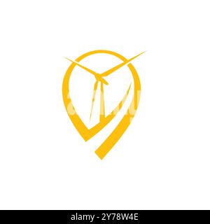 Wind turbine location icon design logo. Silhouette, colorful and linear wind turbine icon. Creative location icon for your web mobile application logo Stock Vector