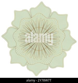 Green Elegant Guilloche Certificate Watermark  Flower Badge Stock Vector