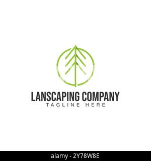 Vector leaf landscaping logo abstract linear style icon, Landscaping design logo template. Tree with leaves sign. Stock Vector