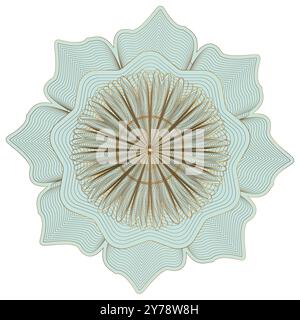 Green Elegant Guilloche Certificate Watermark  Flower Badge Stock Vector