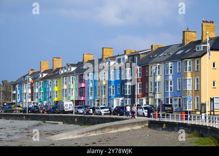 Aberystwyth, Wales, UK - Septemer 6, 2024; Colorful terrace houses on South Marine Terrace on waterfront in Aberystwyth Stock Photo