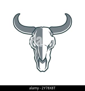 Bull skull head illustration. Bull skull logo emblem vector. Isolated on white background. Stock Vector