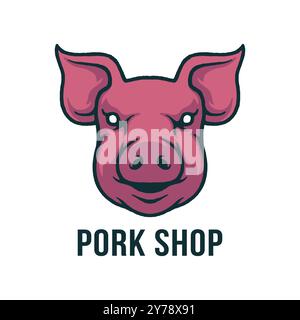 Simple pig head illustration. Pork shop logo emblem vector. Isolated on white background. Stock Vector