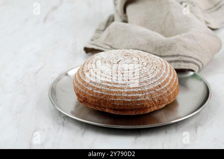 Homemade Artisan Boule Round Loaf of Freshly Baked Sourdough Bread Stock Photo