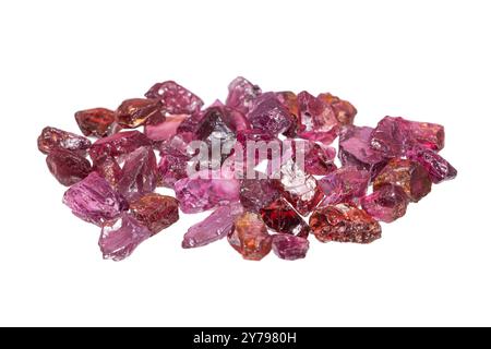 Natural rough rhodolite Garnet gemstone on white background Stock Photo
