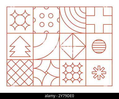 Landscape geometric christmas line art shapes. Stock Vector