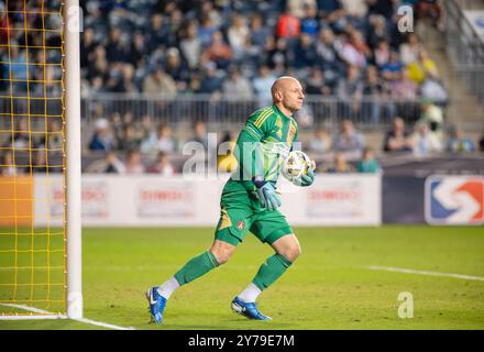 Chester, Pennsylvania, USA. 28th Sep, 2024. Atlanta United FC's goal keeper, BRAD GUZAN in action against the Philadelphia Union during the match at Subaru Park in Chester PA (Credit Image: © Ricky Fitchett/ZUMA Press Wire) EDITORIAL USAGE ONLY! Not for Commercial USAGE! Credit: ZUMA Press, Inc./Alamy Live News Stock Photo