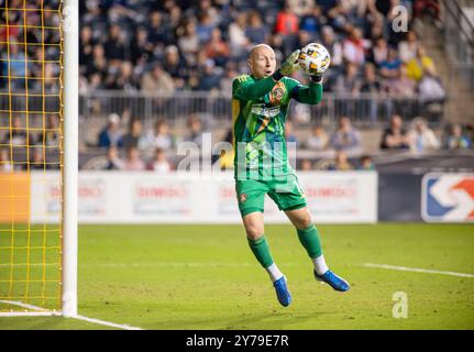 Chester, Pennsylvania, USA. 28th Sep, 2024. Atlanta United FC's goal keeper, BRAD GUZAN in action against the Philadelphia Union during the match at Subaru Park in Chester PA (Credit Image: © Ricky Fitchett/ZUMA Press Wire) EDITORIAL USAGE ONLY! Not for Commercial USAGE! Credit: ZUMA Press, Inc./Alamy Live News Stock Photo