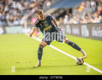 Chester, Pennsylvania, USA. 28th Sep, 2024. Philadelphia Union's MIKAEL UHRE (7) in action against Atlanta United FC during the match at Subaru Park in Chester PA (Credit Image: © Ricky Fitchett/ZUMA Press Wire) EDITORIAL USAGE ONLY! Not for Commercial USAGE! Credit: ZUMA Press, Inc./Alamy Live News Stock Photo