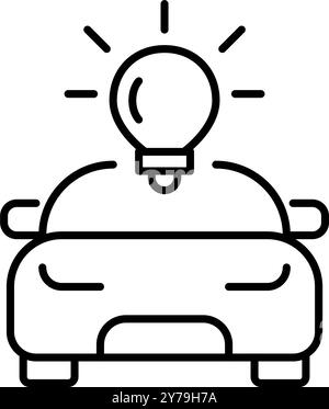 Car and light bulb. Innovative automotive technologies. Smart driving solutions, creative design. Pixel perfect, editable stroke vector icon Stock Vector