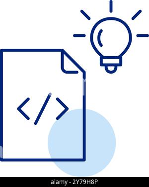 Html code file and light bubble. Web design inspiration and innovation technologies. Pixel perfect, editable stroke vector icon Stock Vector